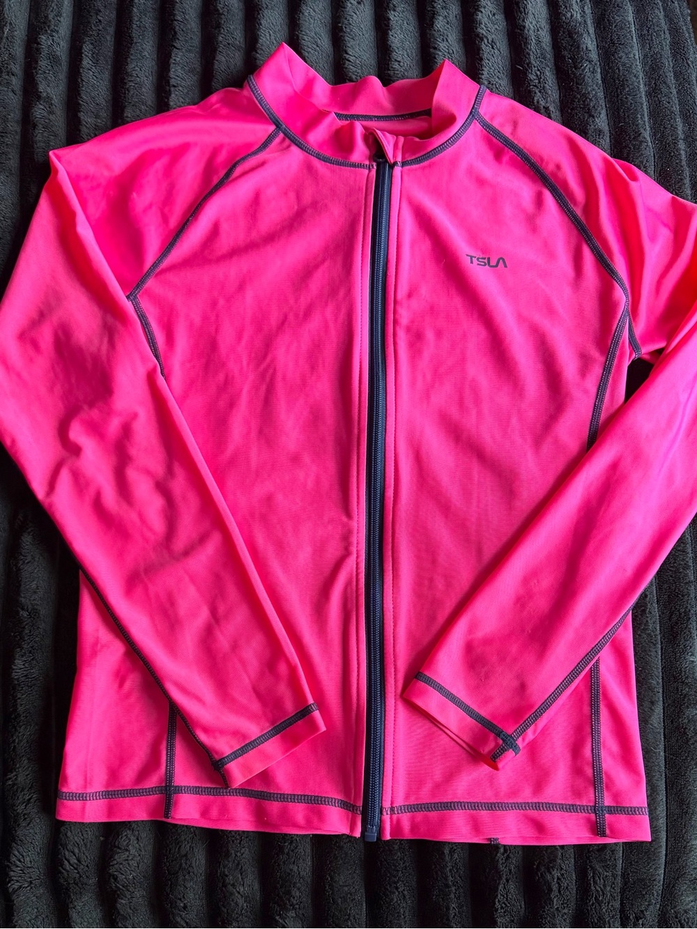 Women's TSLA Women’s Full-Zip Long Sleeve Rashguard Top (Hot Pink / Navy) size M